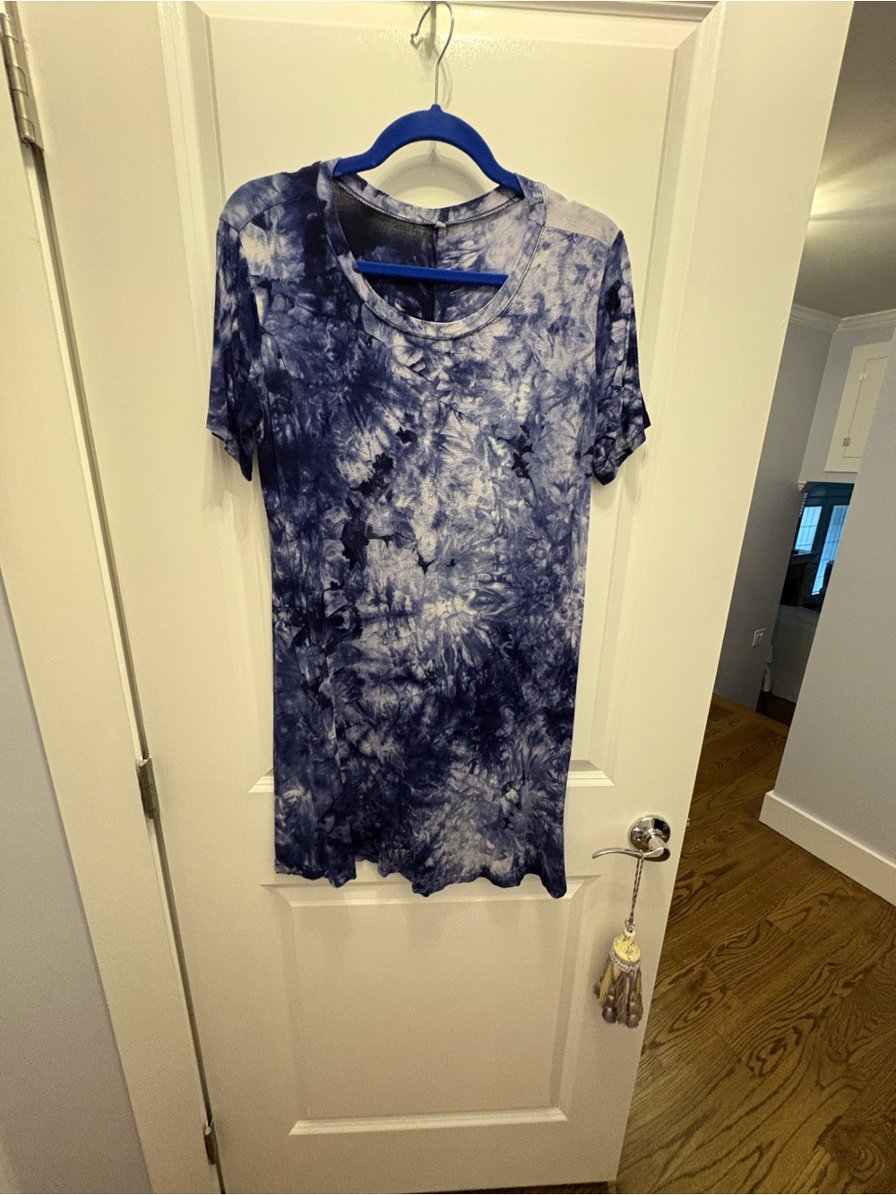 Tie-Dye Short Sleeve Women's dress - Navy/White